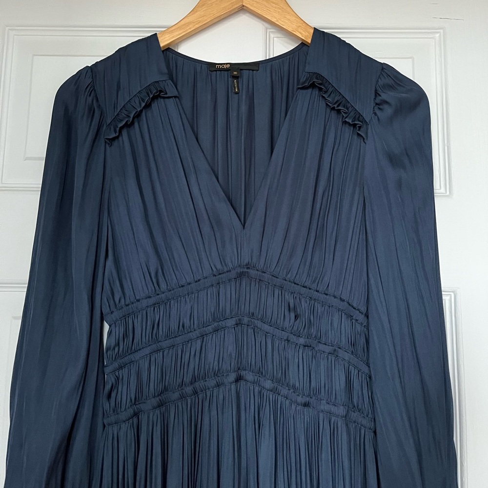 Maje Rianne Satin Ruffle Dress
